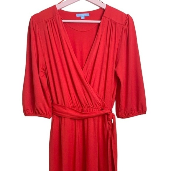 DRAPER JAMES RSVP Red Jersey Knit Fit and Flare Wrap Dress Size Medium - Picture 3 of 10